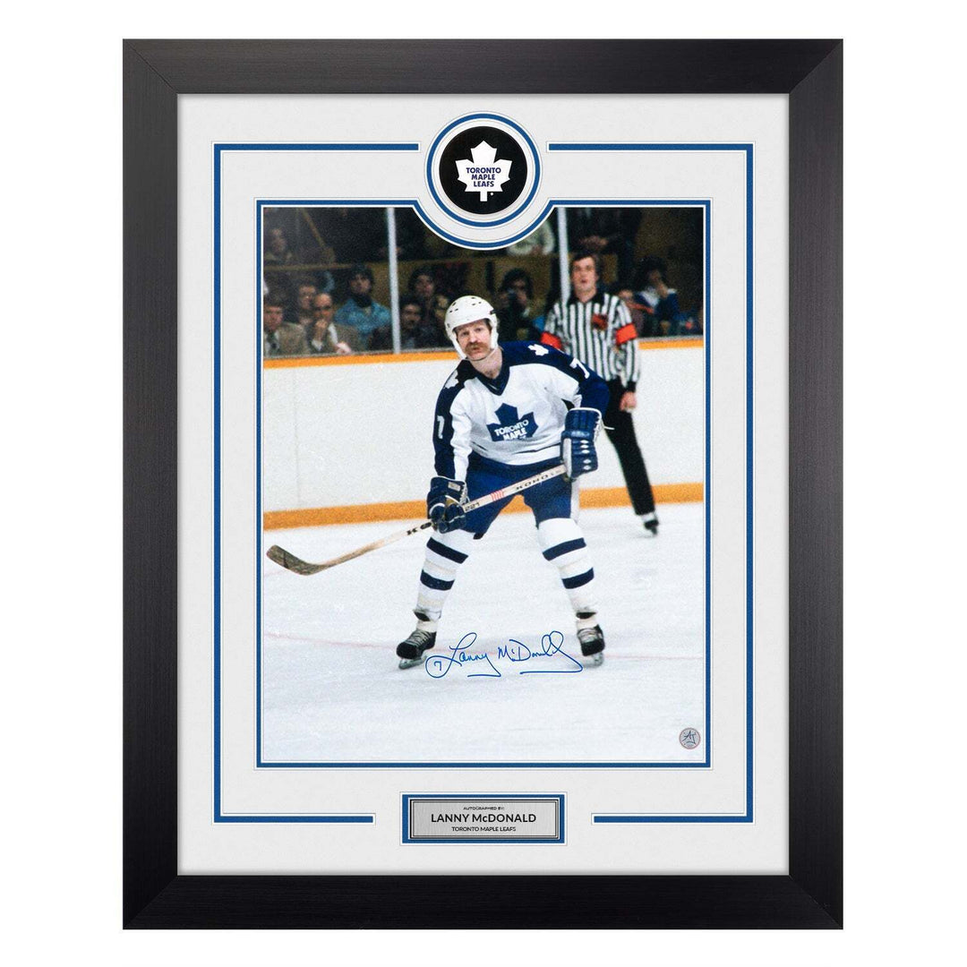 Lanny McDonald Signed Toronto Maple Leafs Puck Logo 26x32 Frame Image 1