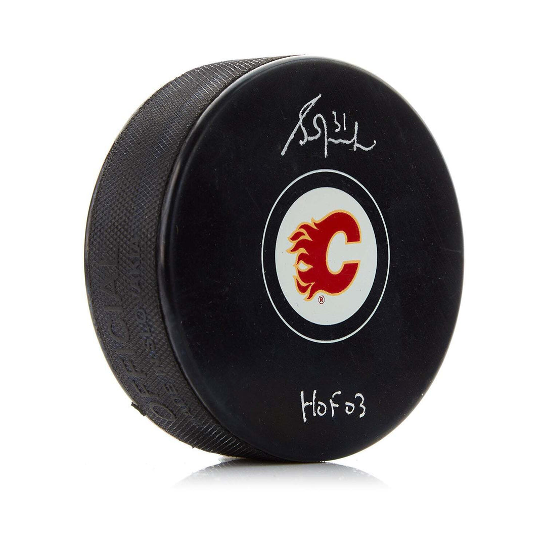 Grant Fuhr Signed Calgary Flames Puck with HOF note Image 1