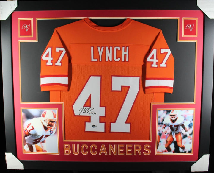 John Lynch Autographed/Signed Pro Style Framed Orange XL Jersey BAS 40139 Image 1