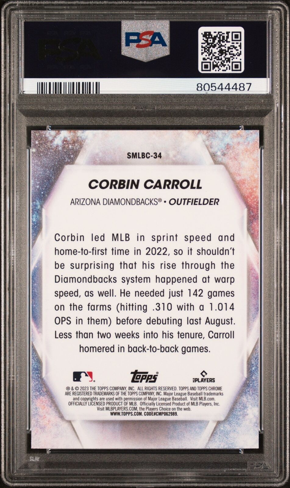 Graded 2023 Topps Corbin Carroll #SMLBC34 Stars MLB Chrome Baseball Card PSA 10 Image 2