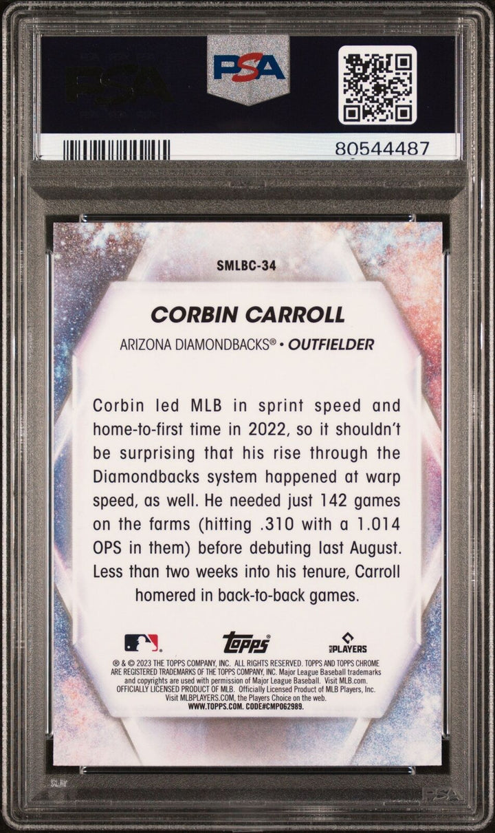 Graded 2023 Topps Corbin Carroll #SMLBC34 Stars MLB Chrome Baseball Card PSA 10 Image 2