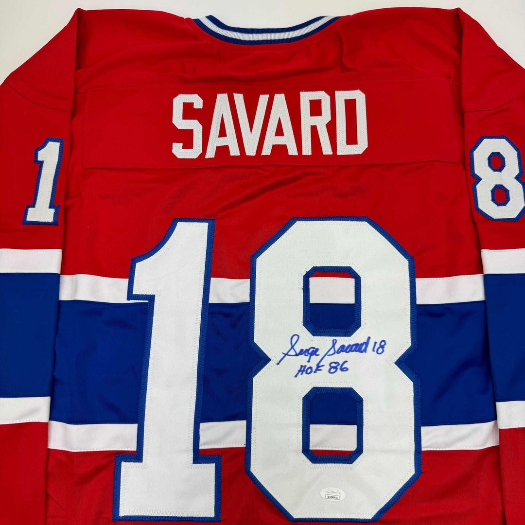 Autographed/Signed Serge Savard HOF 86 Montreal Canadiens Red Jersey JSA COA Image 2