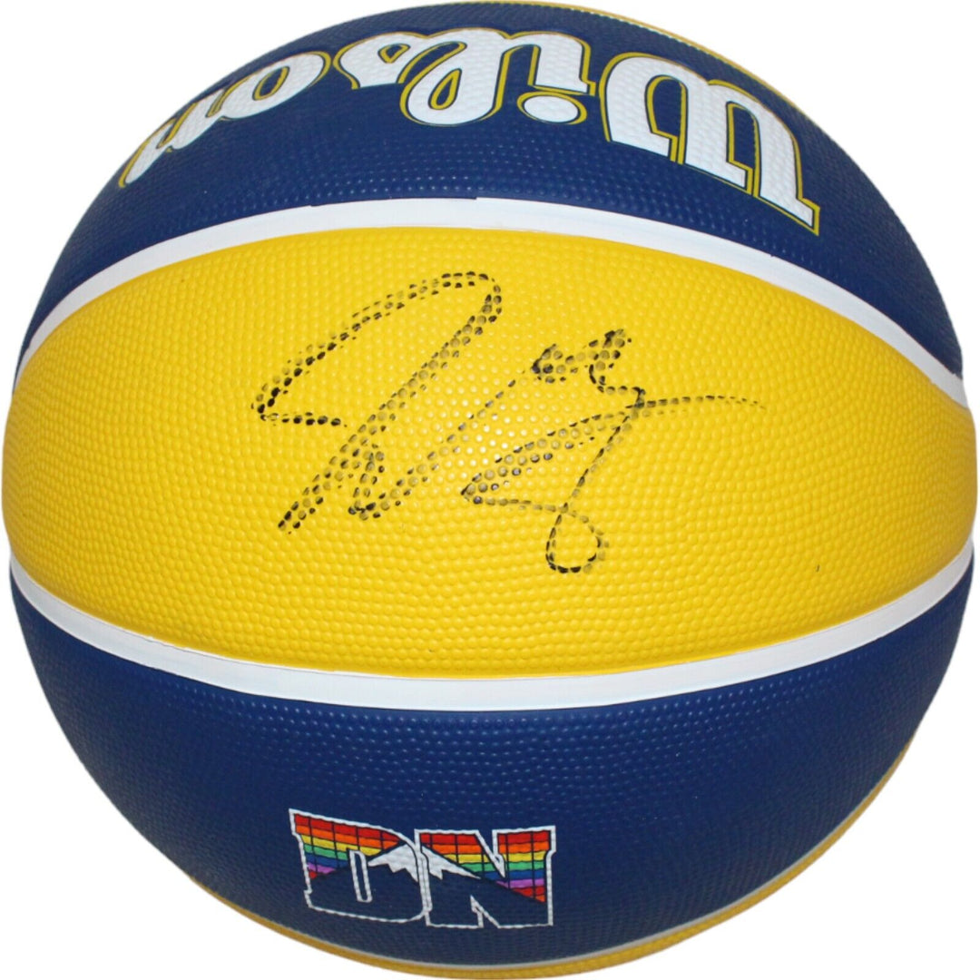 Jamal Murray Autographed/Signed Denver Nuggets Blue Yellow Basketball FAN 43978 Image 1