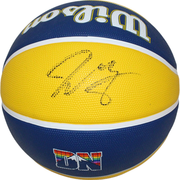Jamal Murray Autographed/Signed Denver Nuggets Blue Yellow Basketball FAN 43978 Image 1