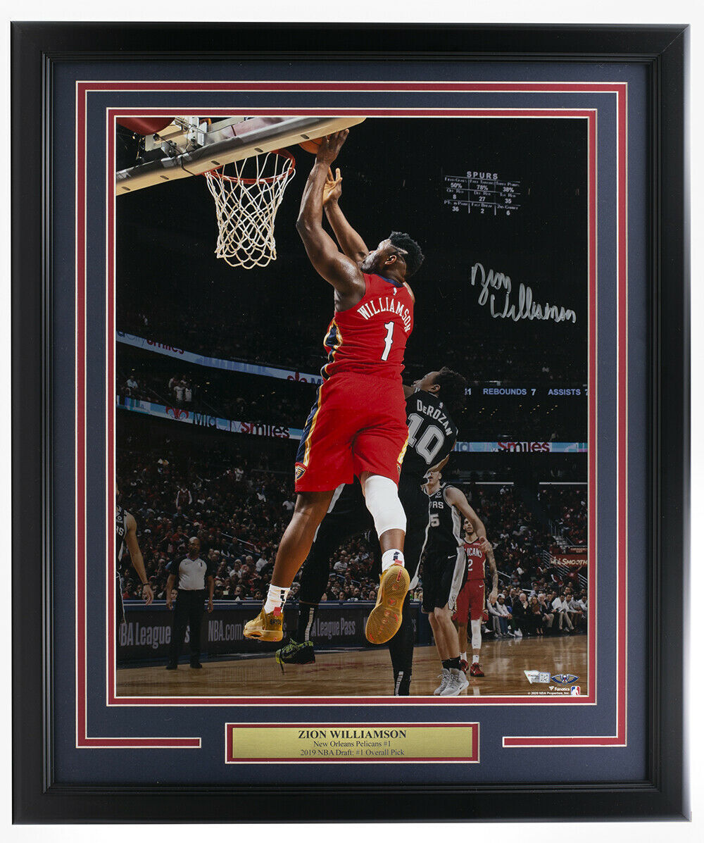 Zion Williamson Signed Framed 16x20 New Orleans Pelicans vs Spurs Photo Fanatics Image 1