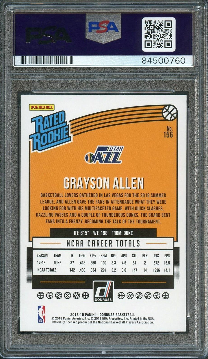 2018-19 Donruss Rated Rookie #156 Grayson Allen Signed Card AUTO 10 PSA/DNA Slab Image 2
