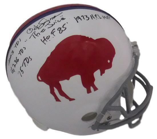 O.J. Simpson Autographed Buffalo Bills Replica TB Helmet Stat JSA Image 1