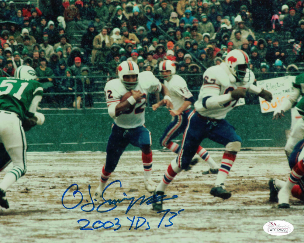 O.J. Simpson Autographed/Signed Buffalo Bills 8x10 Photo 2003 YDs 1973 JSA 22303 Image 1