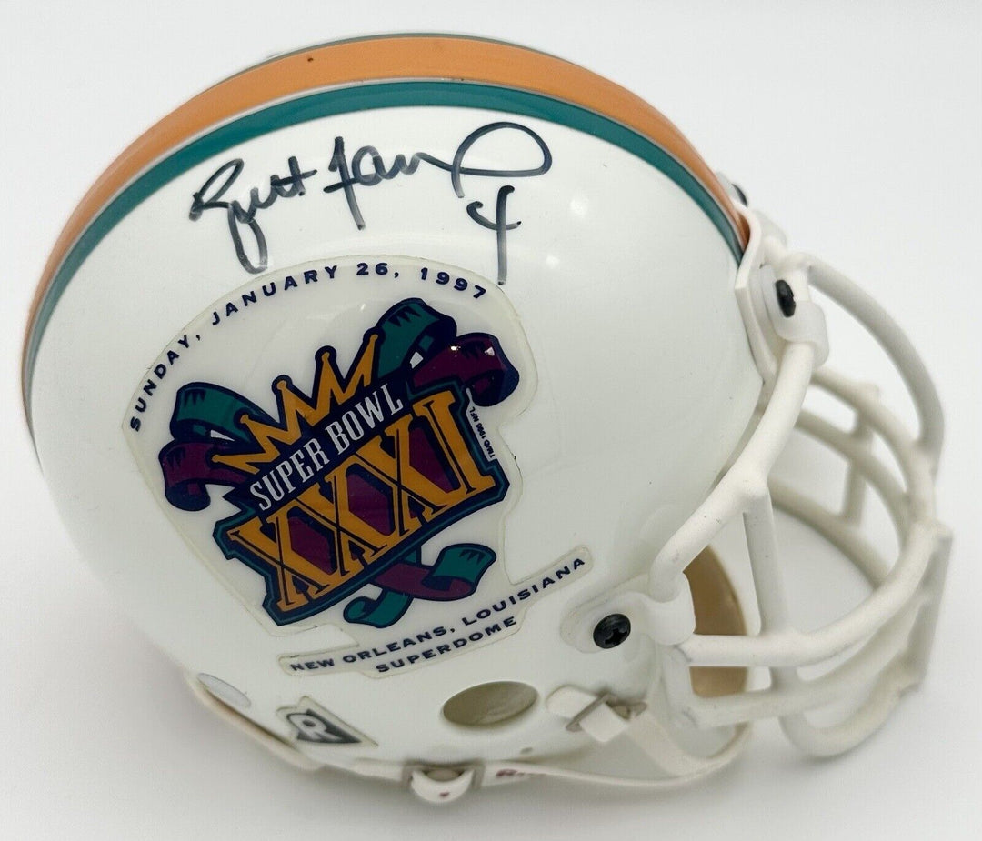 Brett Favre Signed SB XXXI Riddell Mini Helmet Packers Autograph LE Gold in COA Image 2