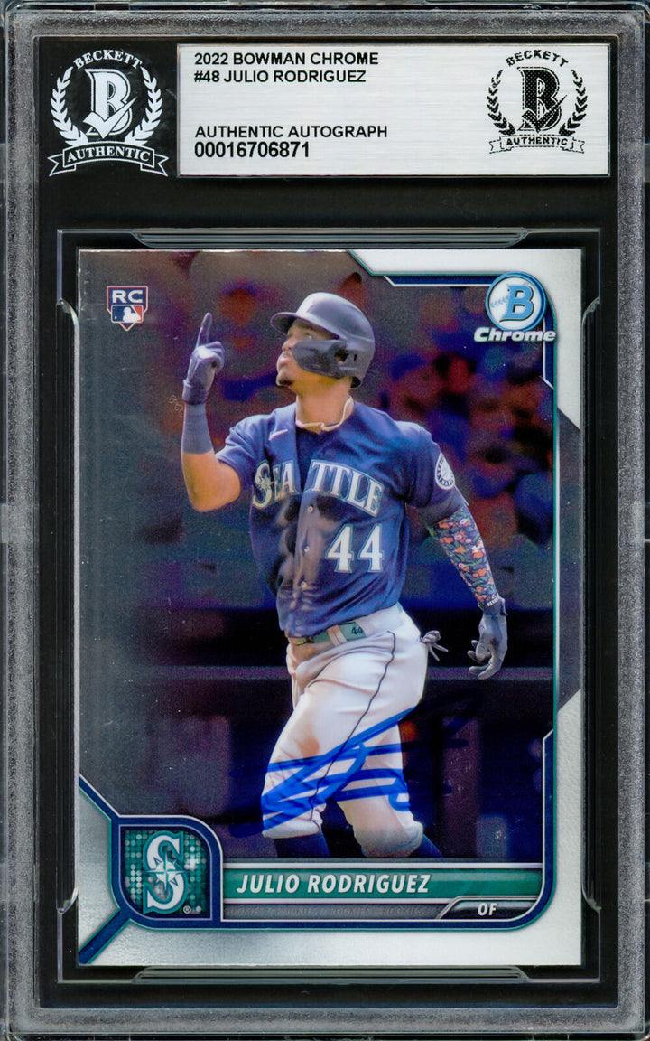 JULIO RODRIGUEZ AUTOGRAPHED 2022 BOWMAN CHROME RC MARINERS BECKETT 228018 Image 1