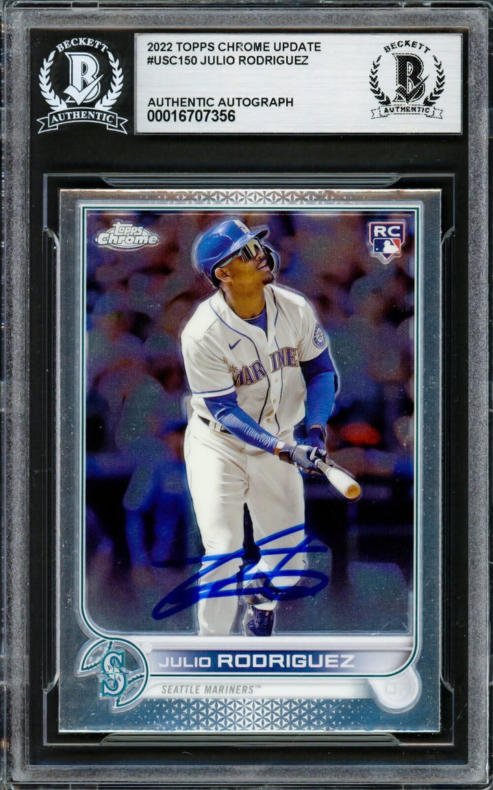 JULIO RODRIGUEZ AUTOGRAPHED 2022 TOPPS CHROME UPDATE RC MARINERS BECKETT 228022 Image 1
