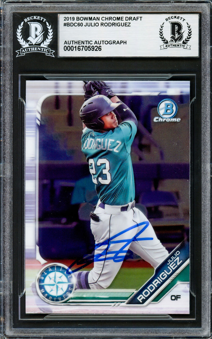 JULIO RODRIGUEZ AUTOGRAPHED 2019 BOWMAN CHROME DRAFT RC MARINERS BECKETT 228010 Image 1