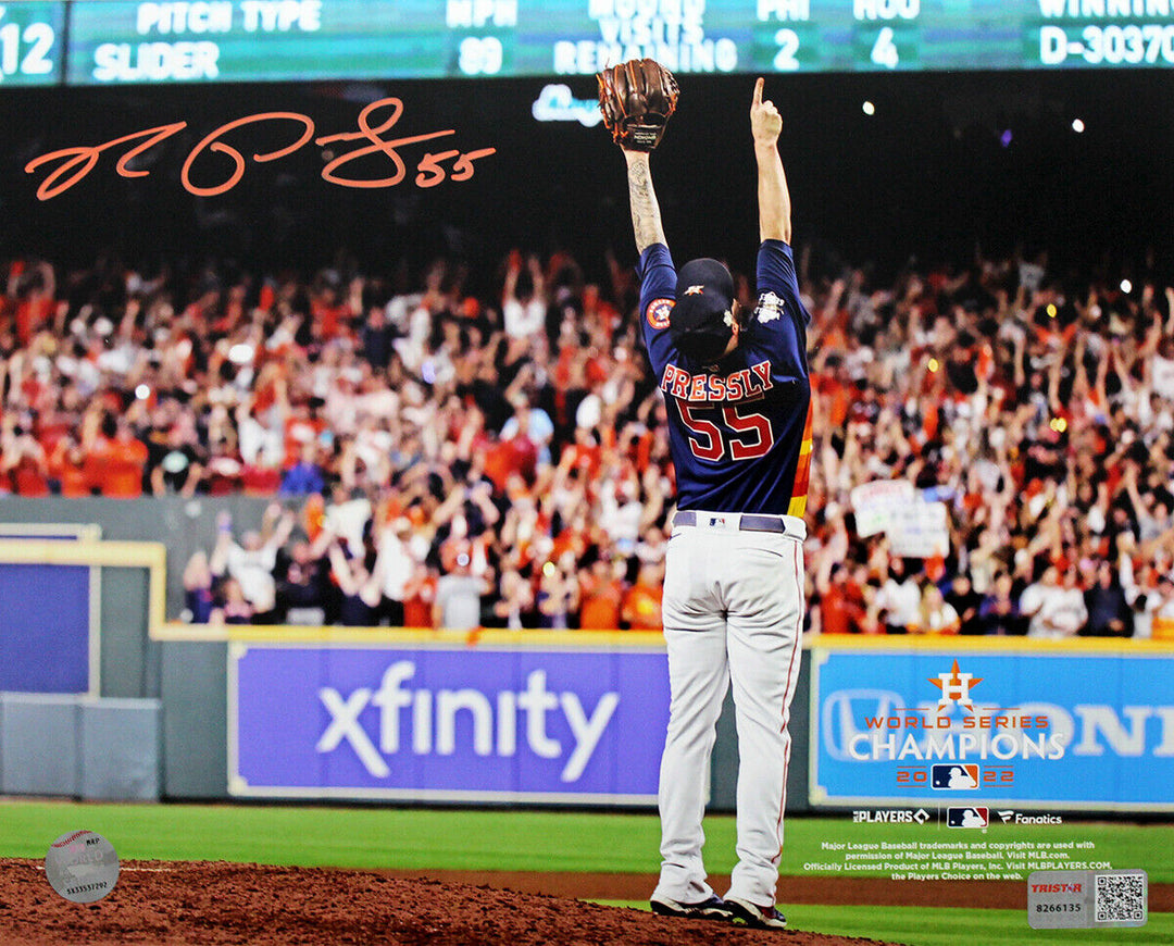 Ryan Pressly Signed Astros 2022 World Series Final Out 8x10 Photo TRISTAR Image 1