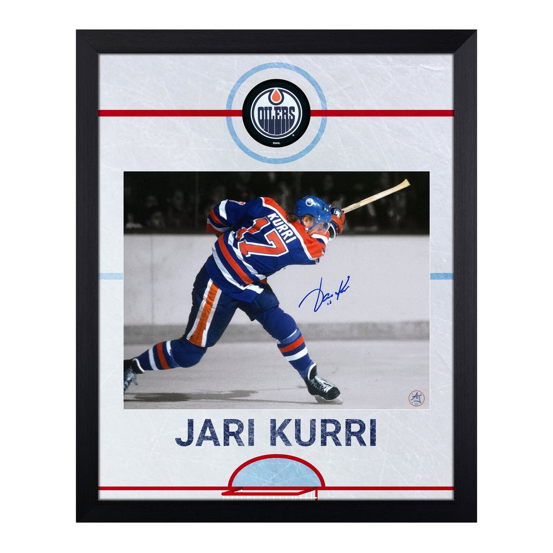 Jari Kurri Autographed Edmonton Oilers Graphic Rink 19x23 Frame Image 1