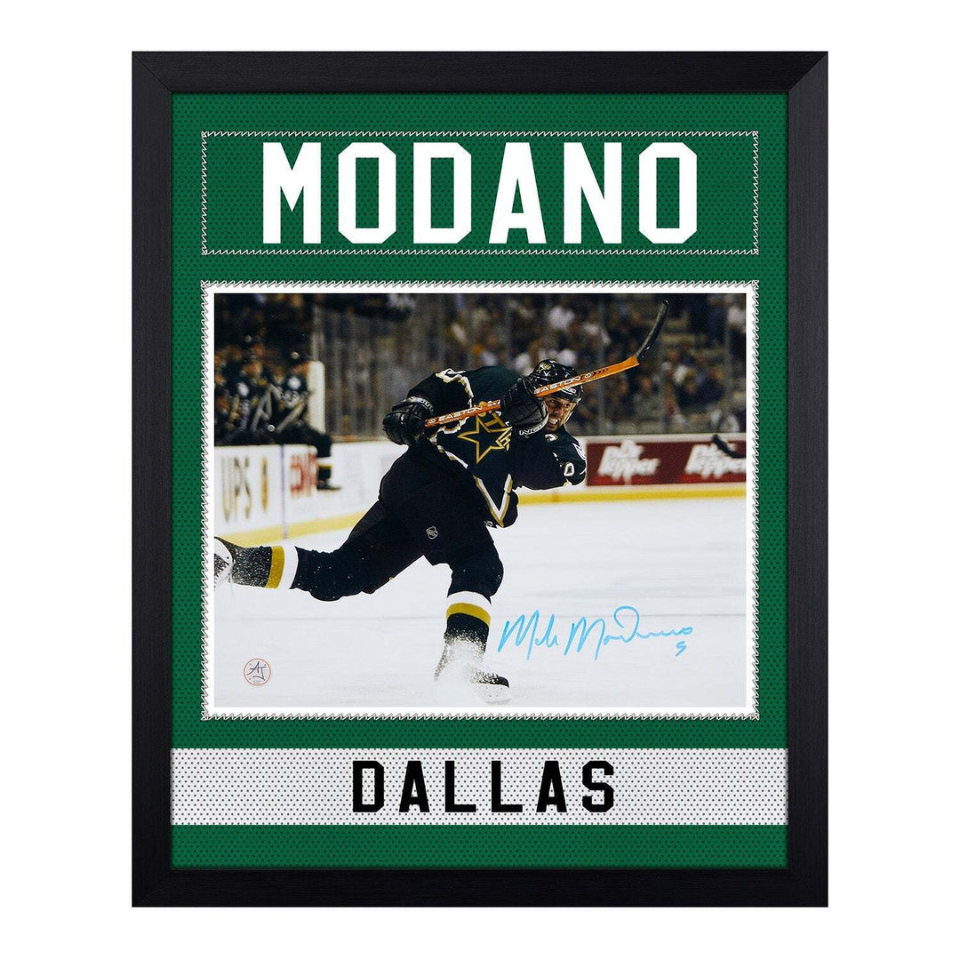 Mike Modano Signed Dallas Stars Uniform Graphic 19x23 Frame Image 1