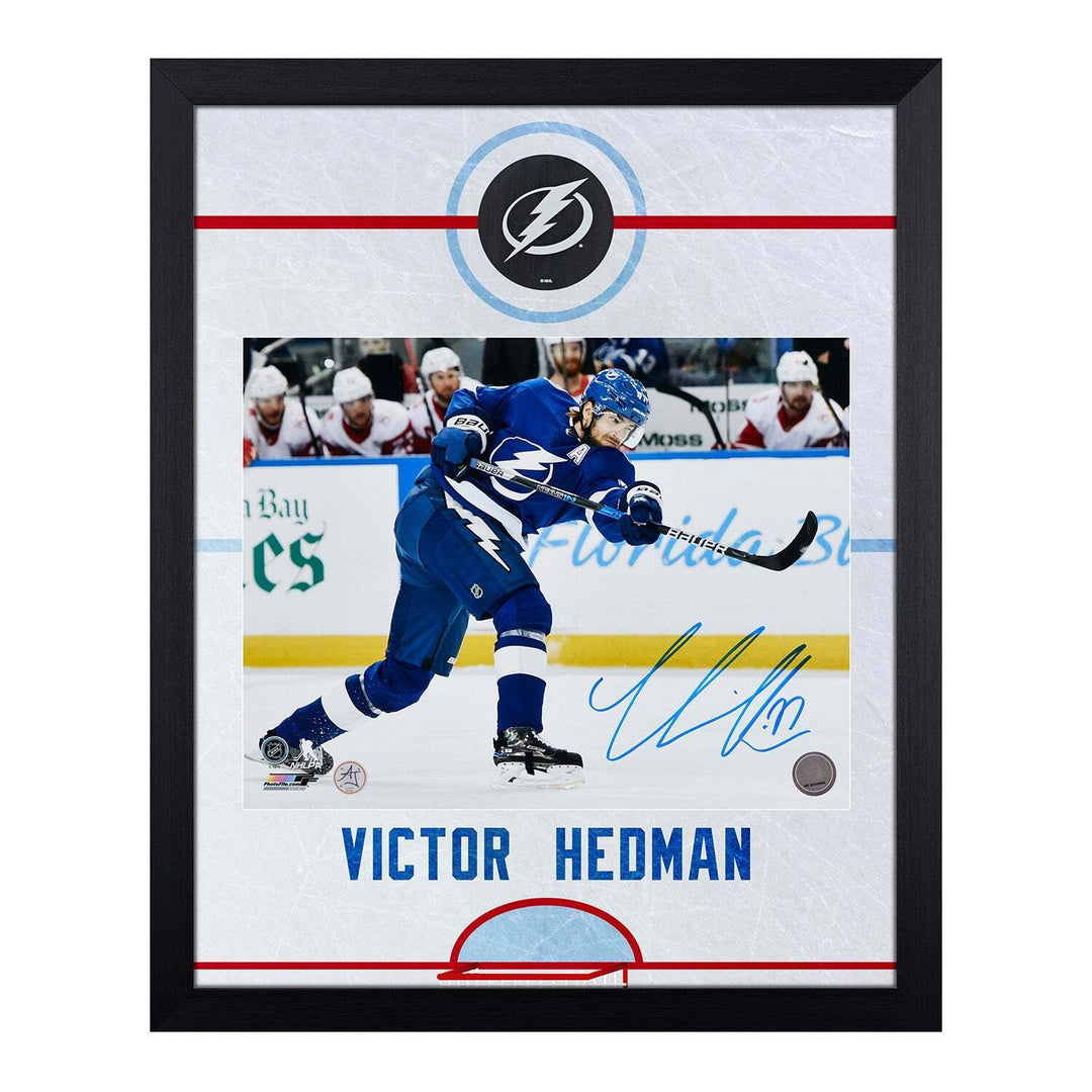 Victor Hedman Signed Tampa Bay Lightning Graphic Rink 19x23 Frame Image 1