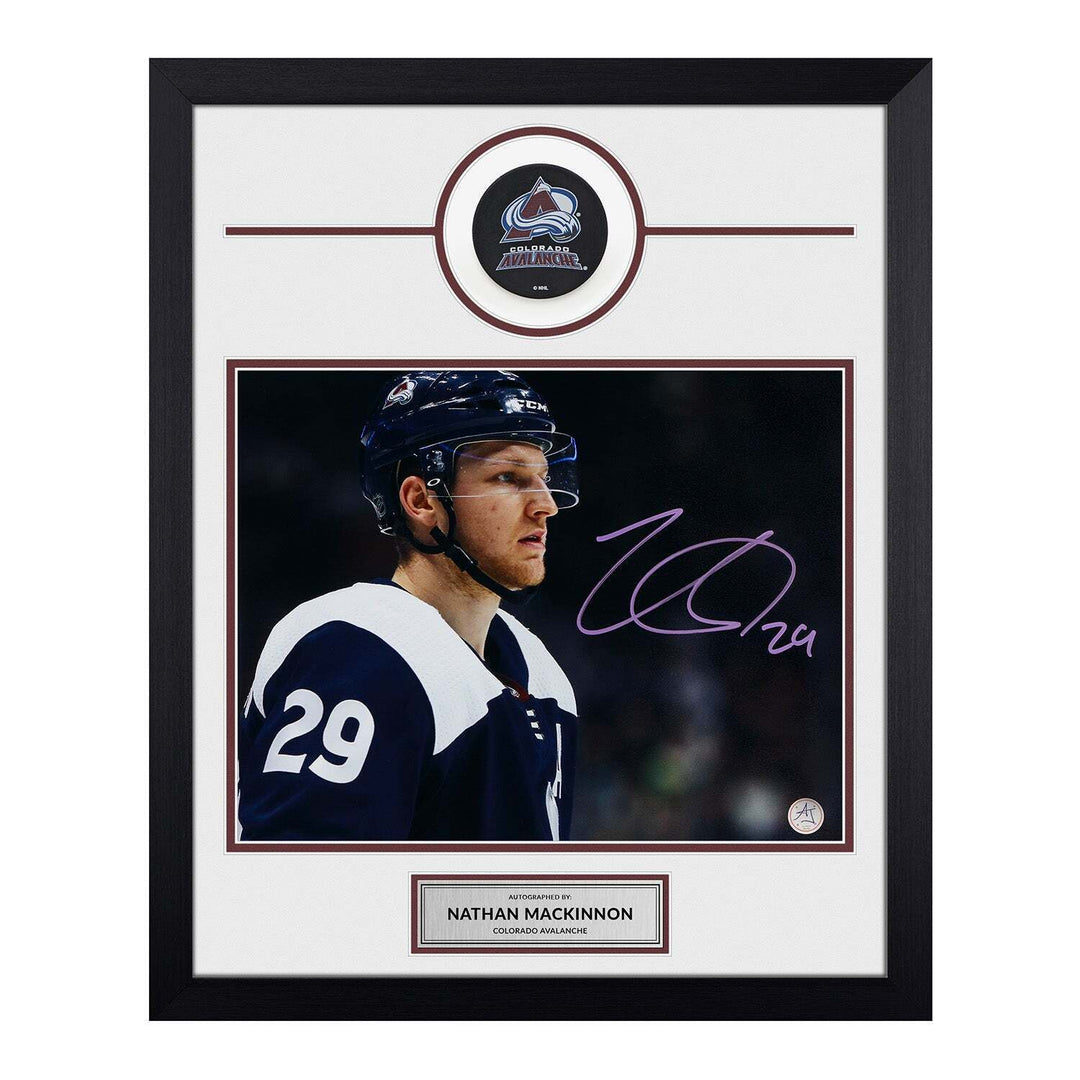 Nathan MacKinnon Colorado Avalanche Signed 20x24 Puck Frame Image 1