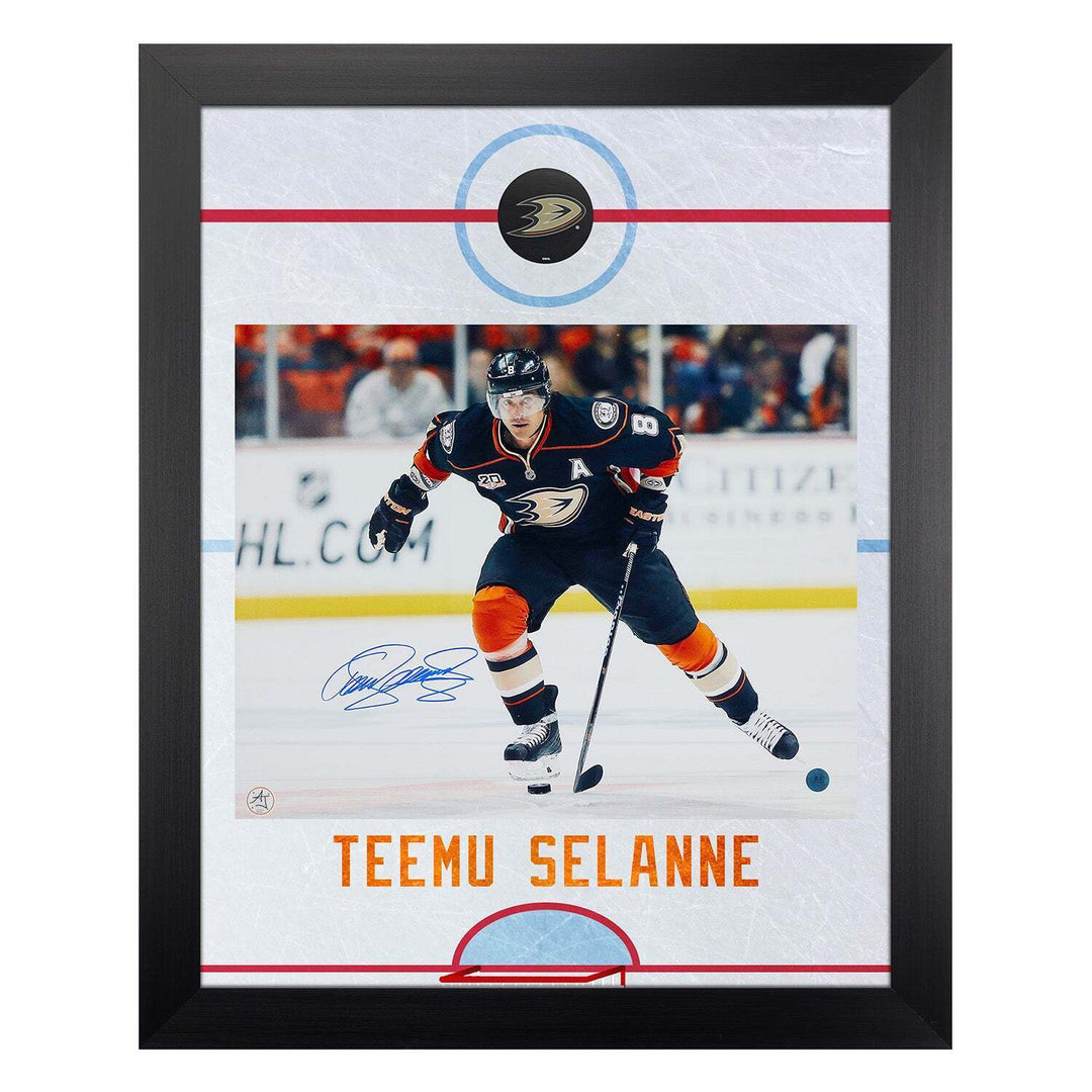 Teemu Selanne Autographed Anaheim Ducks Graphic Rink 26x32 Frame Image 1
