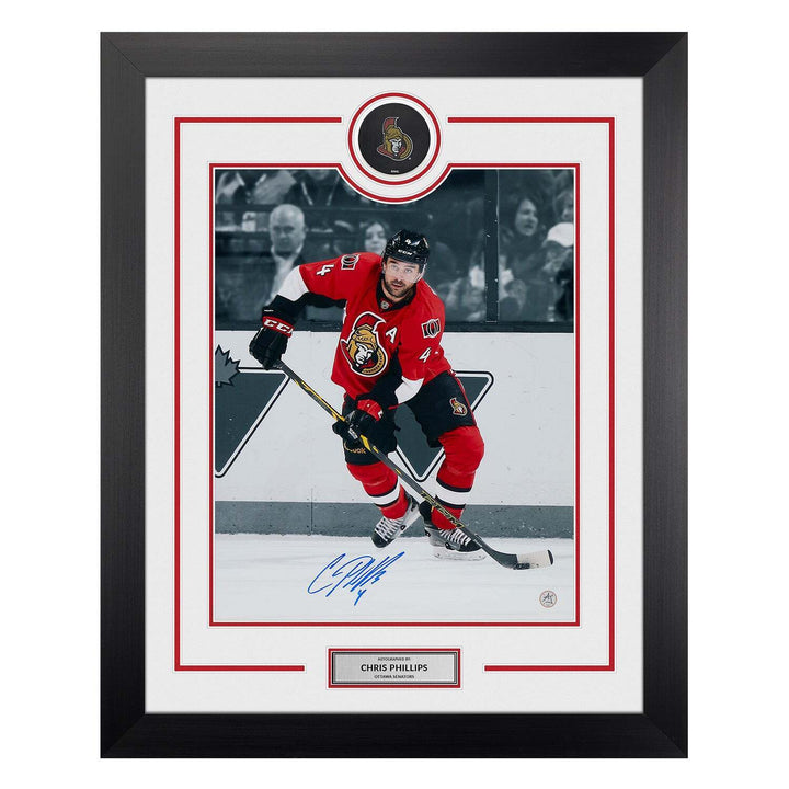 Chris Phillips Signed Ottawa Senators Puck Logo 26x32 Frame Image 1
