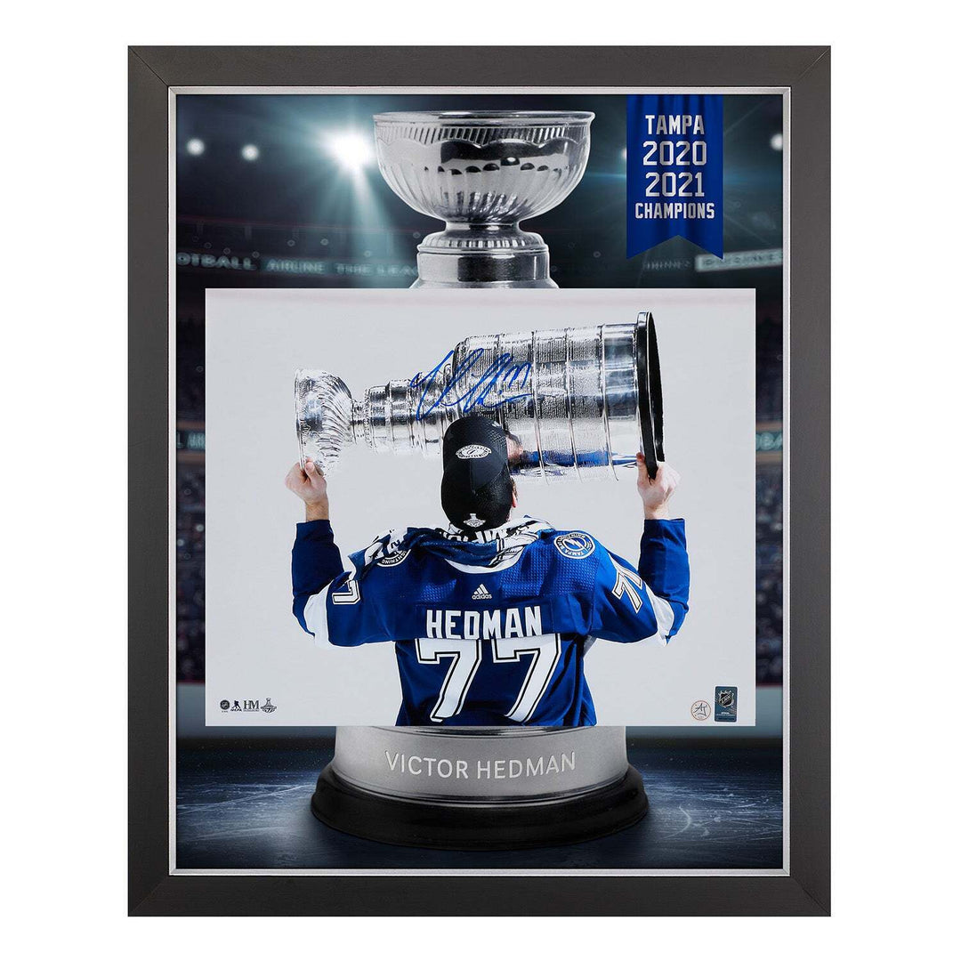 Victor Hedman Signed Tampa Bay Lightning Stanley Cup Graphic 26x32 Frame Image 1
