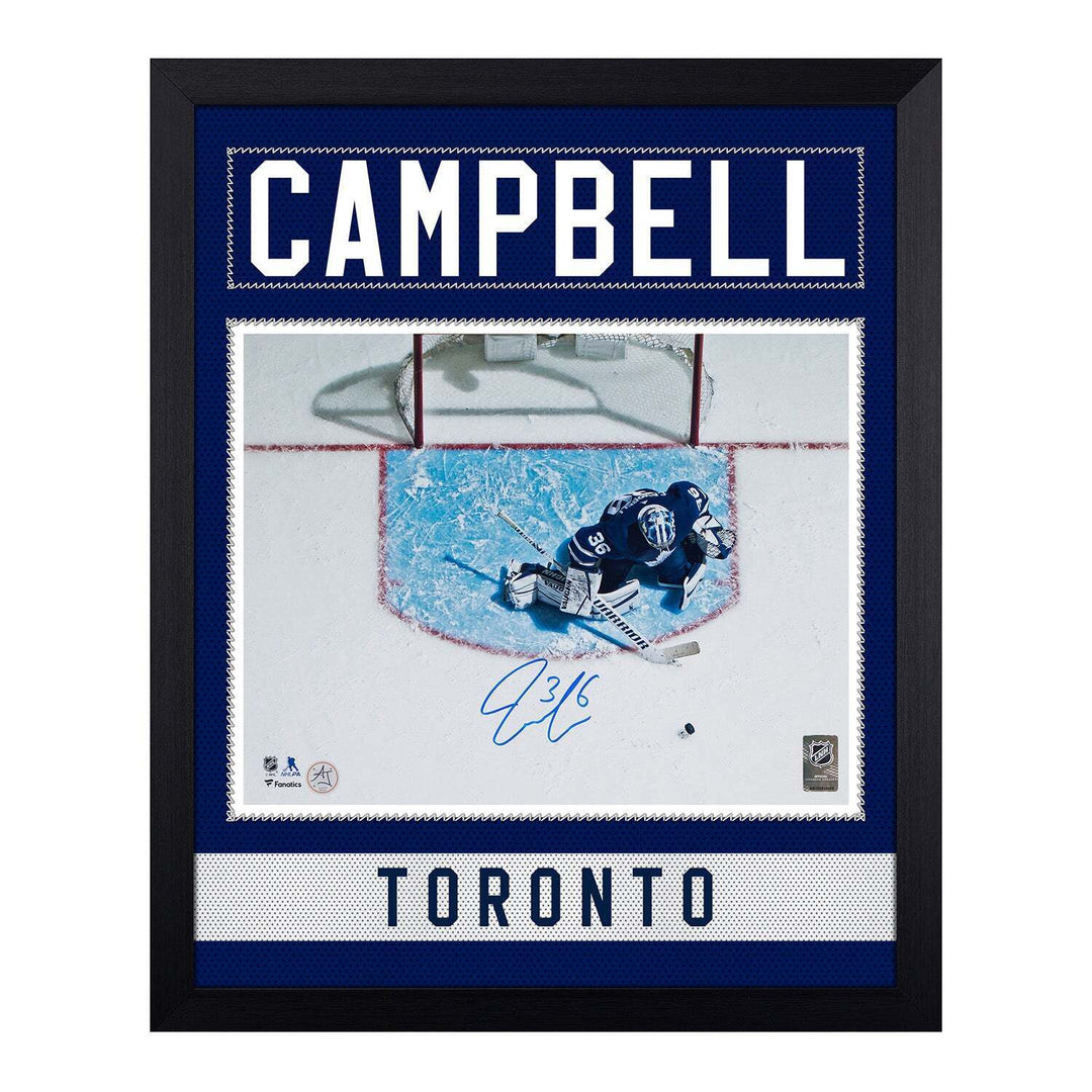 Jack Campbell Autographed Toronto Maple Leafs Uniform Graphic 19x23 Frame Image 1
