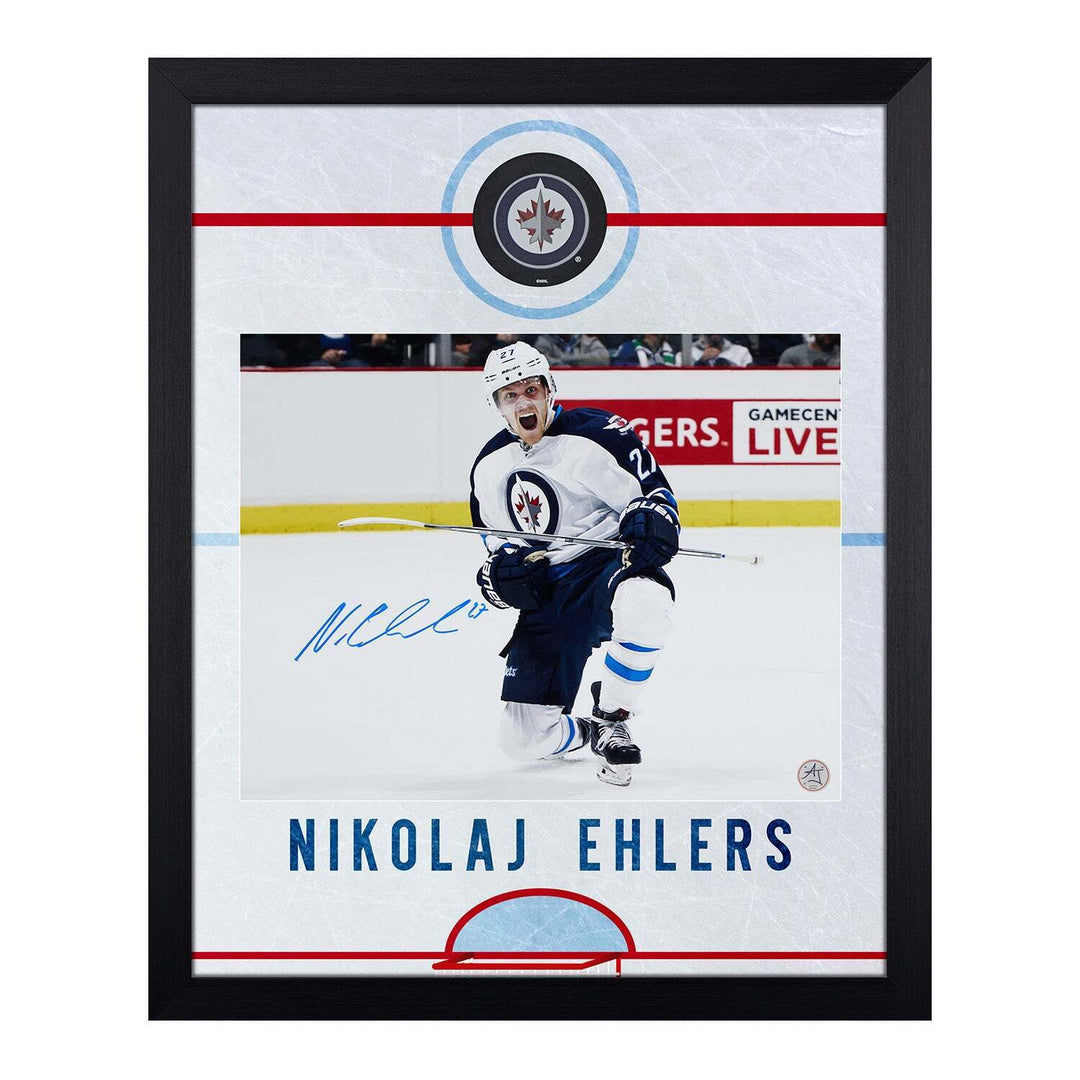 Nikolaj Ehlers Signed Winnipeg Jets Graphic Rink 19x23 Frame Image 1