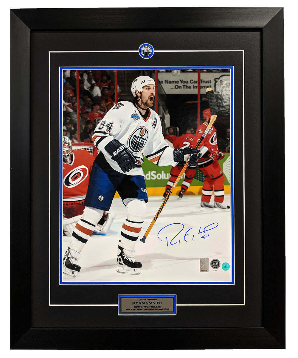 Ryan Smyth Edmonton Oilers Signed 2006 Cup Finals Goal Celebration 26x32 Frame Image 1