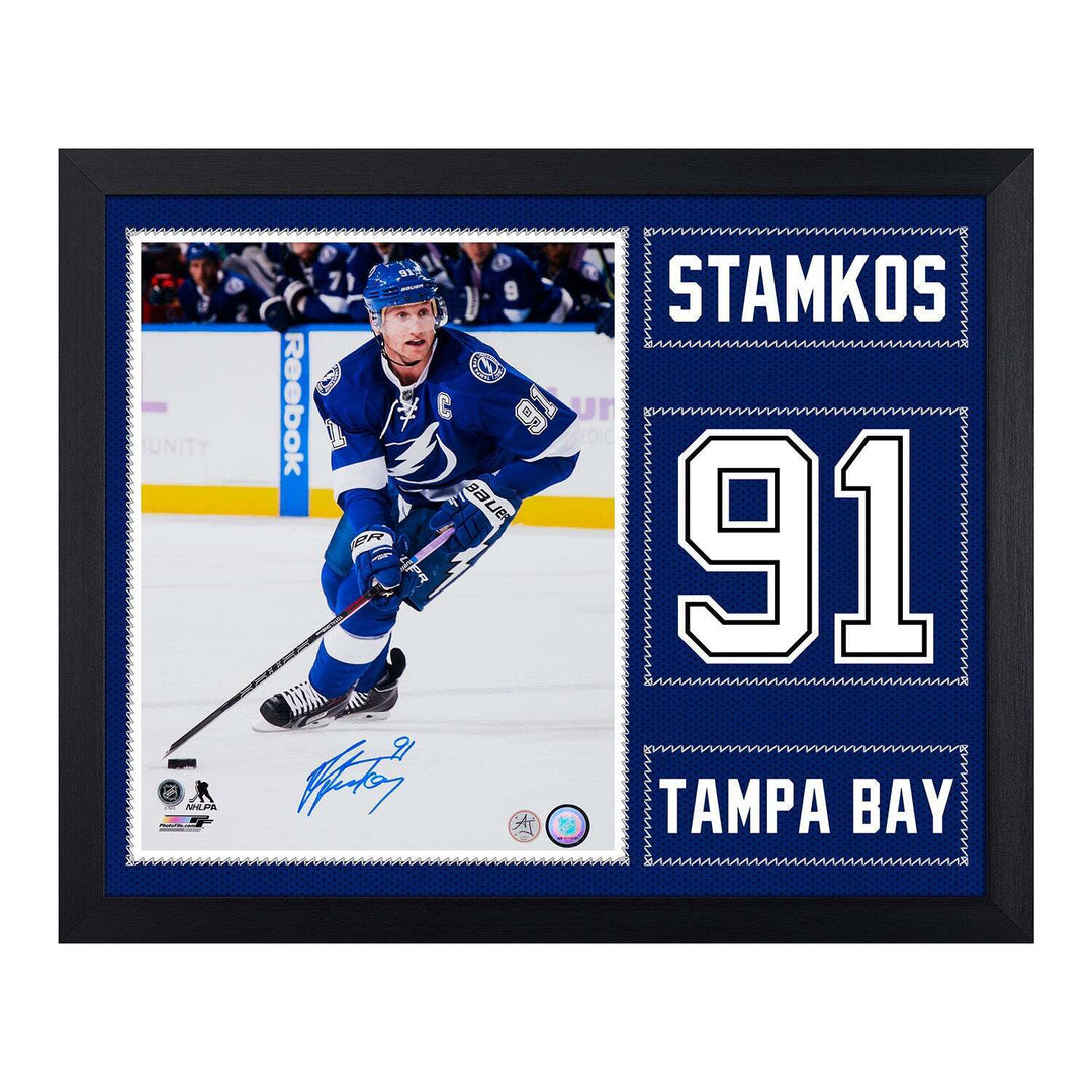 Steven Stamkos Autographed Tampa Bay Lightning Uniform Graphic 19x23 Frame Image 1