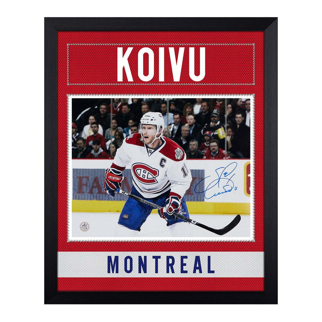 Saku Koivu Autographed Montreal Canadiens Uniform Graphic 19x23 Frame Image 1