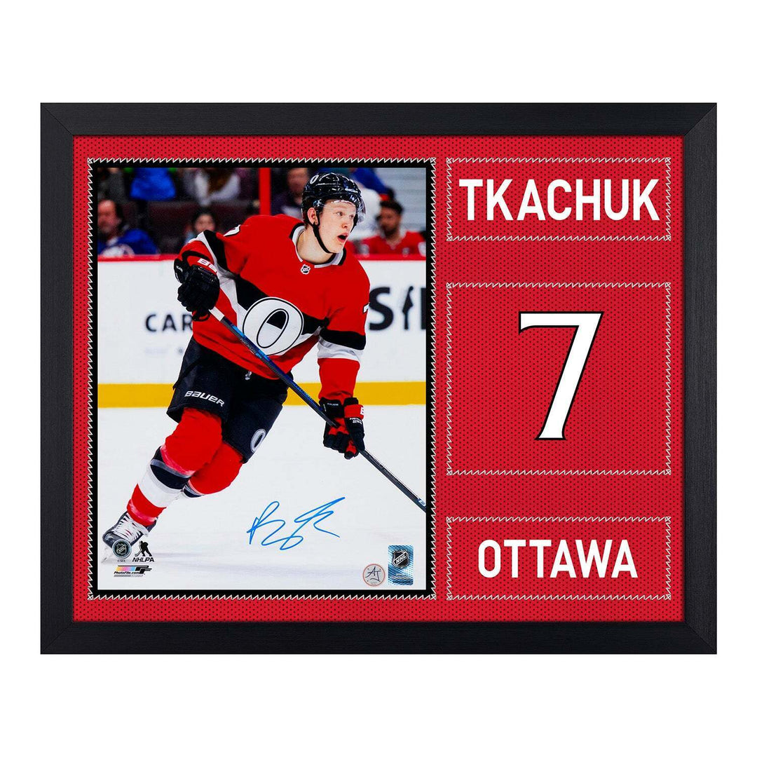 Brady Tkachuk Autographed Ottawa Senators Uniform Graphic 19x23 Frame Image 1