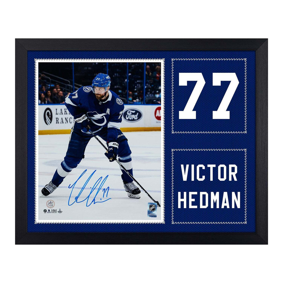 Victor Hedman Autographed Tampa Bay Lightning Uniform Graphic 19x23 Frame Image 1