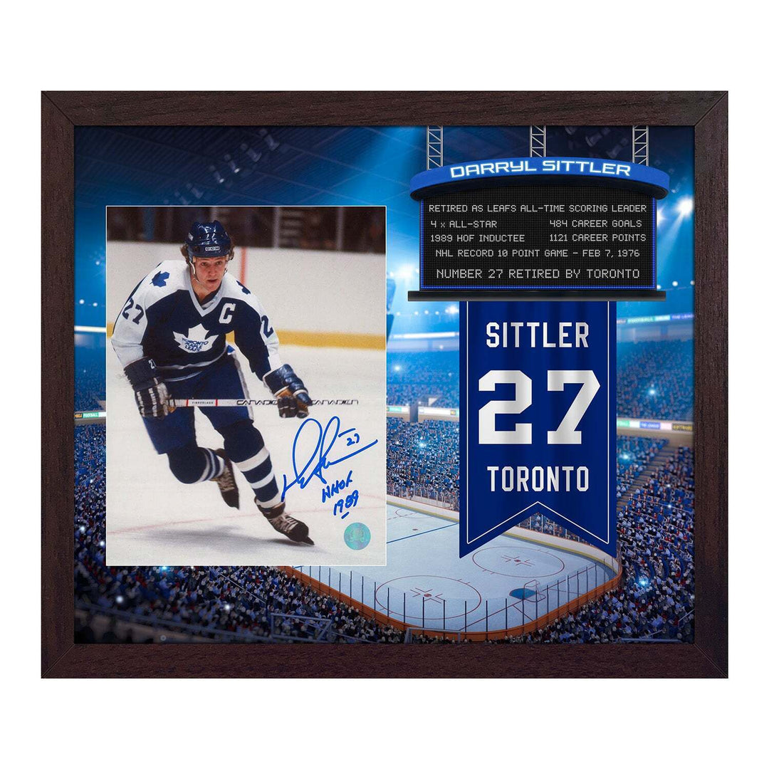 Darryl Sittler Signed Maple Leafs Retired Number Graphic 23x27 Frame Image 1