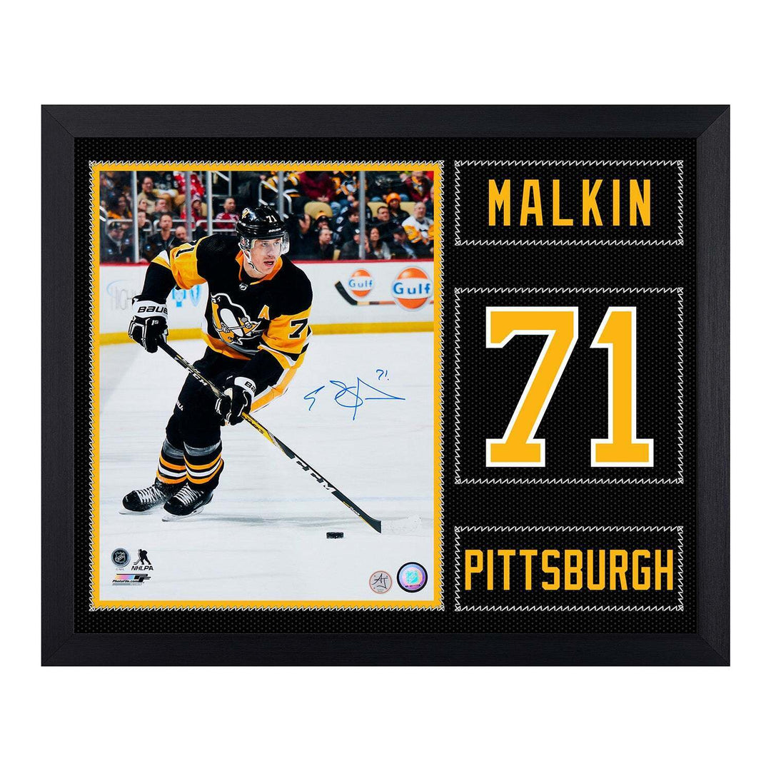 Evgeni Malkin Autographed Pittsburgh Penguins Uniform Graphic 19x23 Frame Image 1
