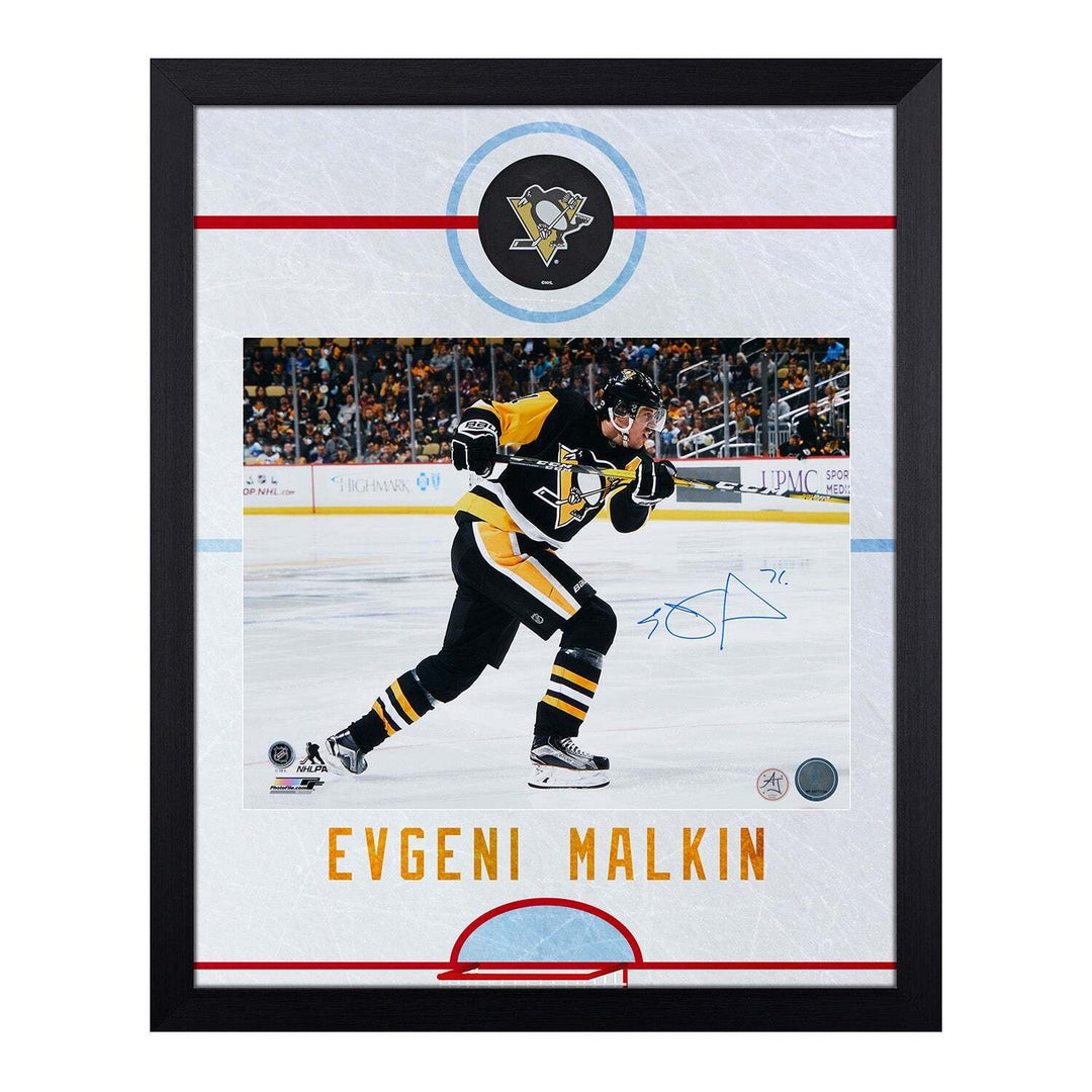 Evgeni Malkin Signed Pittsburgh Penguins Graphic Rink 19x23 Frame Image 1
