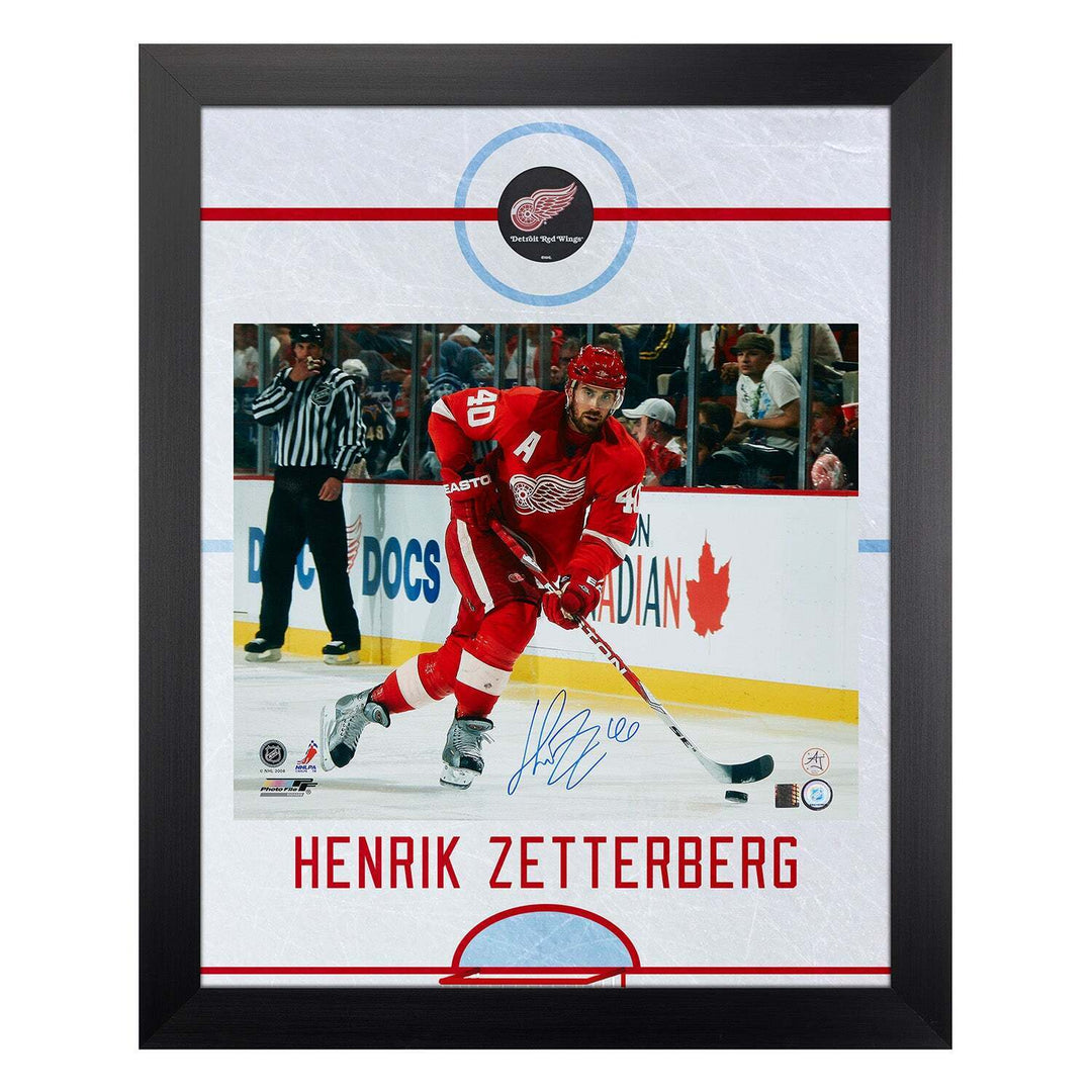 Henrik Zetterberg Autographed Detroit Red Wings Graphic Rink 26x32 Frame Image 1