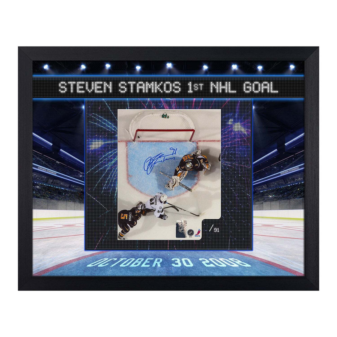 Steven Stamkos Signed Tampa Bay Lightning 1st Goal Graphic 19x23 Frame #/91 Image 1