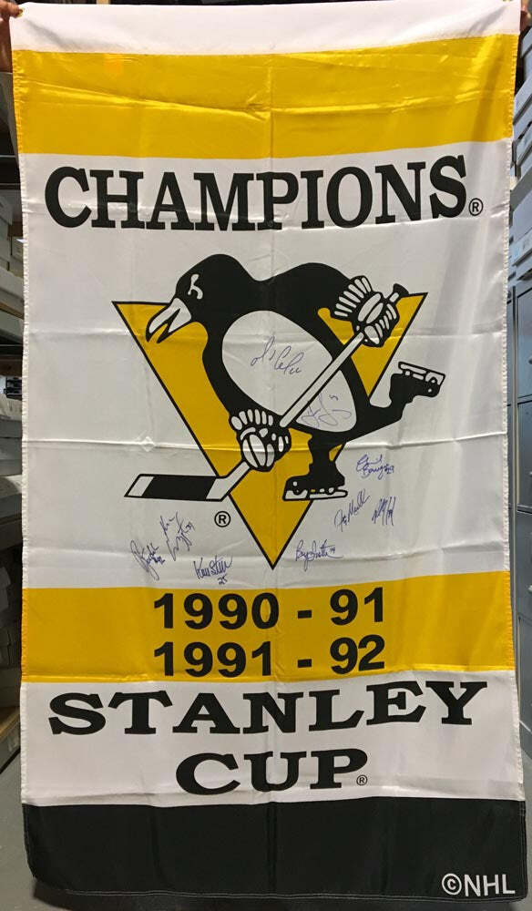 Pittsburgh Penguins Signed Stanley Cup 9 Player Team Signed 36x60 Banner Image 1