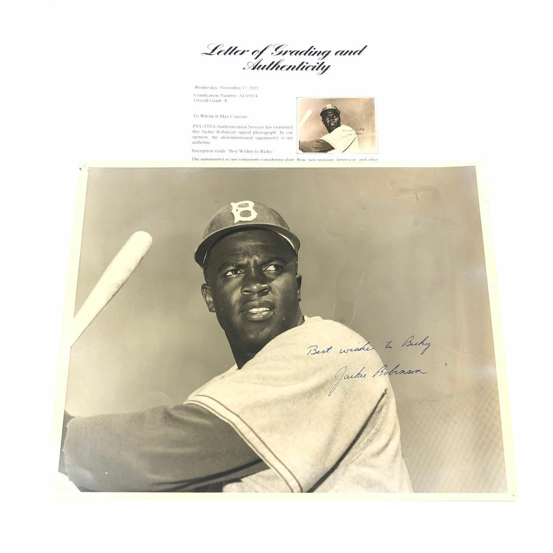 Jackie Robinson Signed 11x14 photo PSA/DNA Brooklyn Dodgers Auto 8 LOA Image 1