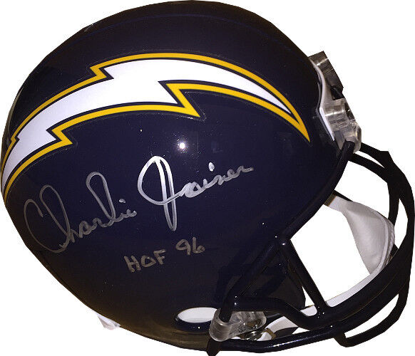 Charlie Joiner signed San Diego Chargers TB Navy FS Rep Helmet HOF 96- Steiner Image 1