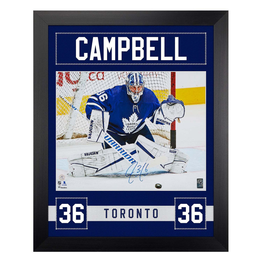 Jack Campbell Autographed Toronto Maple Leafs Uniform Graphic 26x32 Frame Image 1