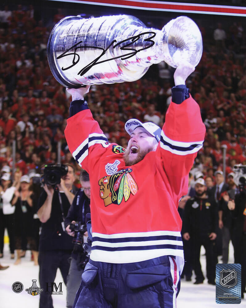 Scott Darling Signed Blackhawks 2015 Stanley Cup Side View 8x10 Photo - (SS COA) Image 1