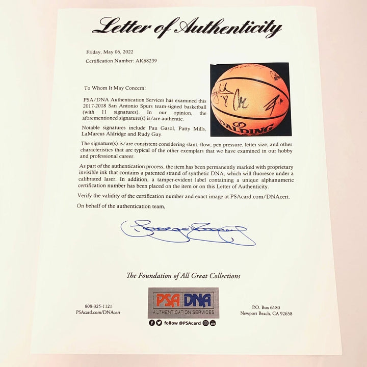 2017-18 Spurs Team Signed Basketball PSA/DNA Autographed Ball LOA Image 9