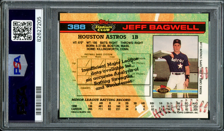Jeff Bagwell Autographed 1991 Stadium Club RC Astros PSA 6 PSA/DNA 82627205 Image 2