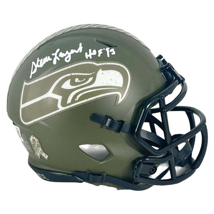 Steve Largent Signed HOF 95 Inscription Seattle Seahawks Salute to Service Mini Image 1