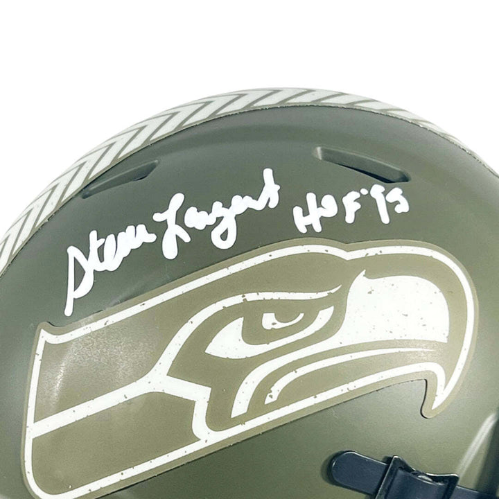 Steve Largent Signed HOF 95 Inscription Seattle Seahawks Salute to Service Mini Image 2