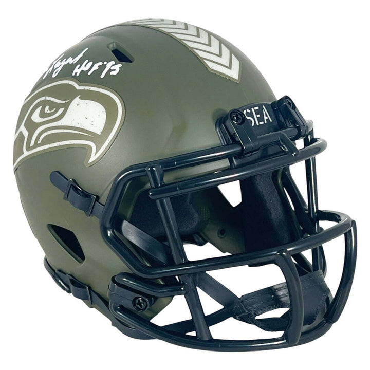Steve Largent Signed HOF 95 Inscription Seattle Seahawks Salute to Service Mini Image 3