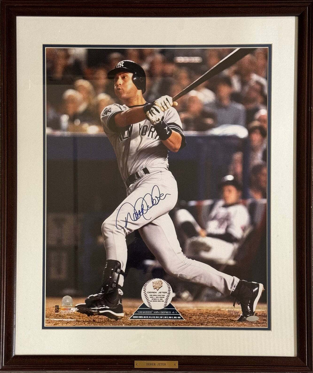 Derek Jeter Autographed 16X20 Framed Photo (Steiner & MLB Auth) Image 1