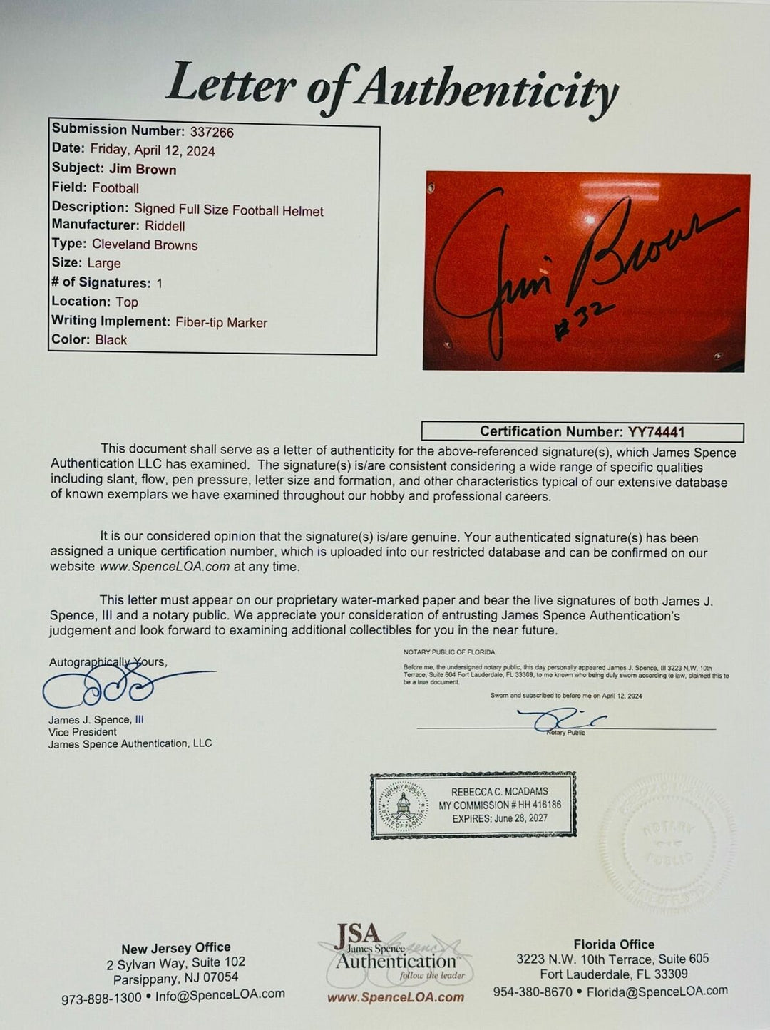 Jim Brown Autographed Cleveland Browns Full Size Authentic Helmet (JSA) Image 2