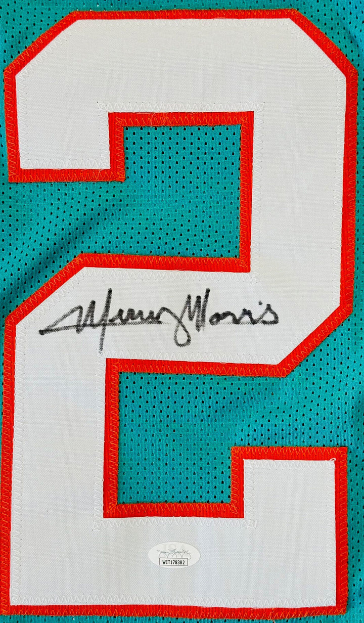 Mercury Morris Autographed Miami Dolphins Aqua Jersey (JSA) Image 2
