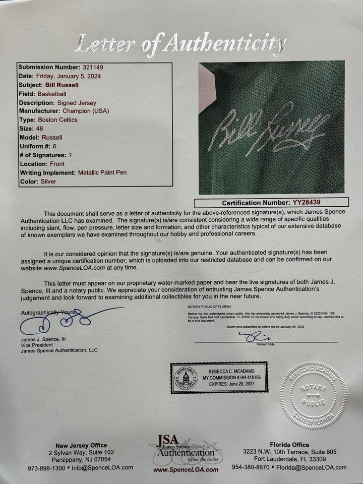 Bill Russell Autographed Green Boston Celtics Champion Jersey (JSA) Image 5